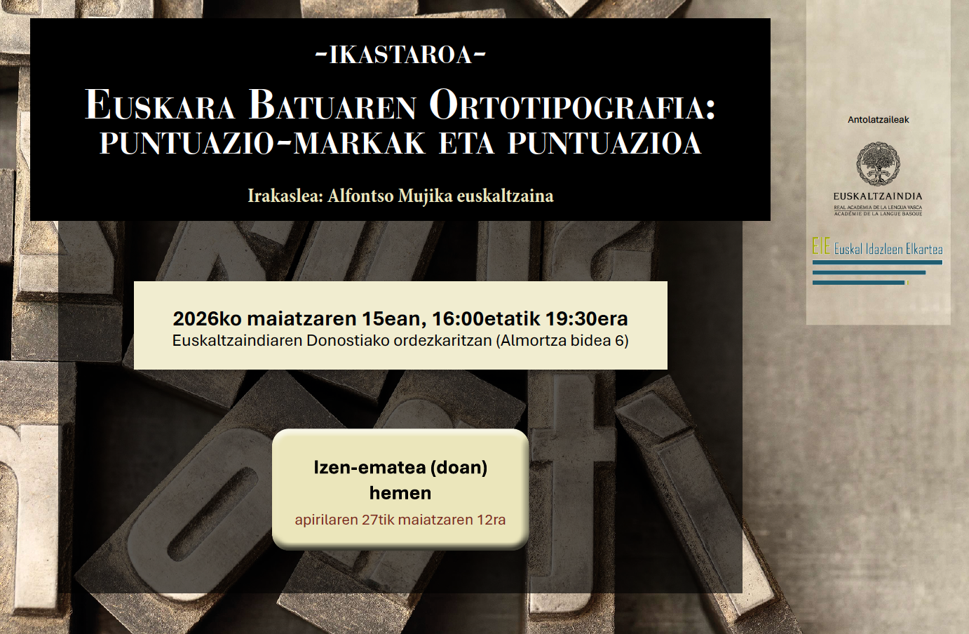 <p>Ortotipografia ikastaroa idazleentzat</p>