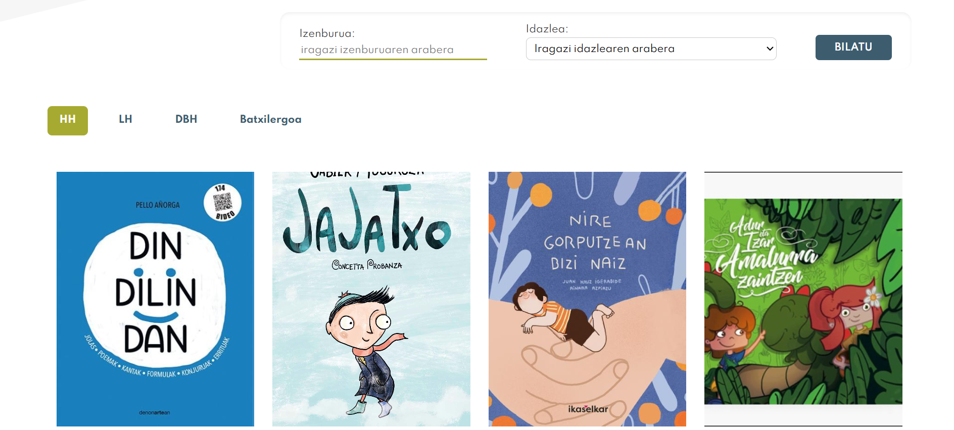 <p style="text-align: justify;"><em>Idazleak Ikastetxeetan </em>programan aurkeztutako liburu gomendioak</p>